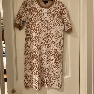 NWT Ann Taylor beige & cream animal print knit dress size M